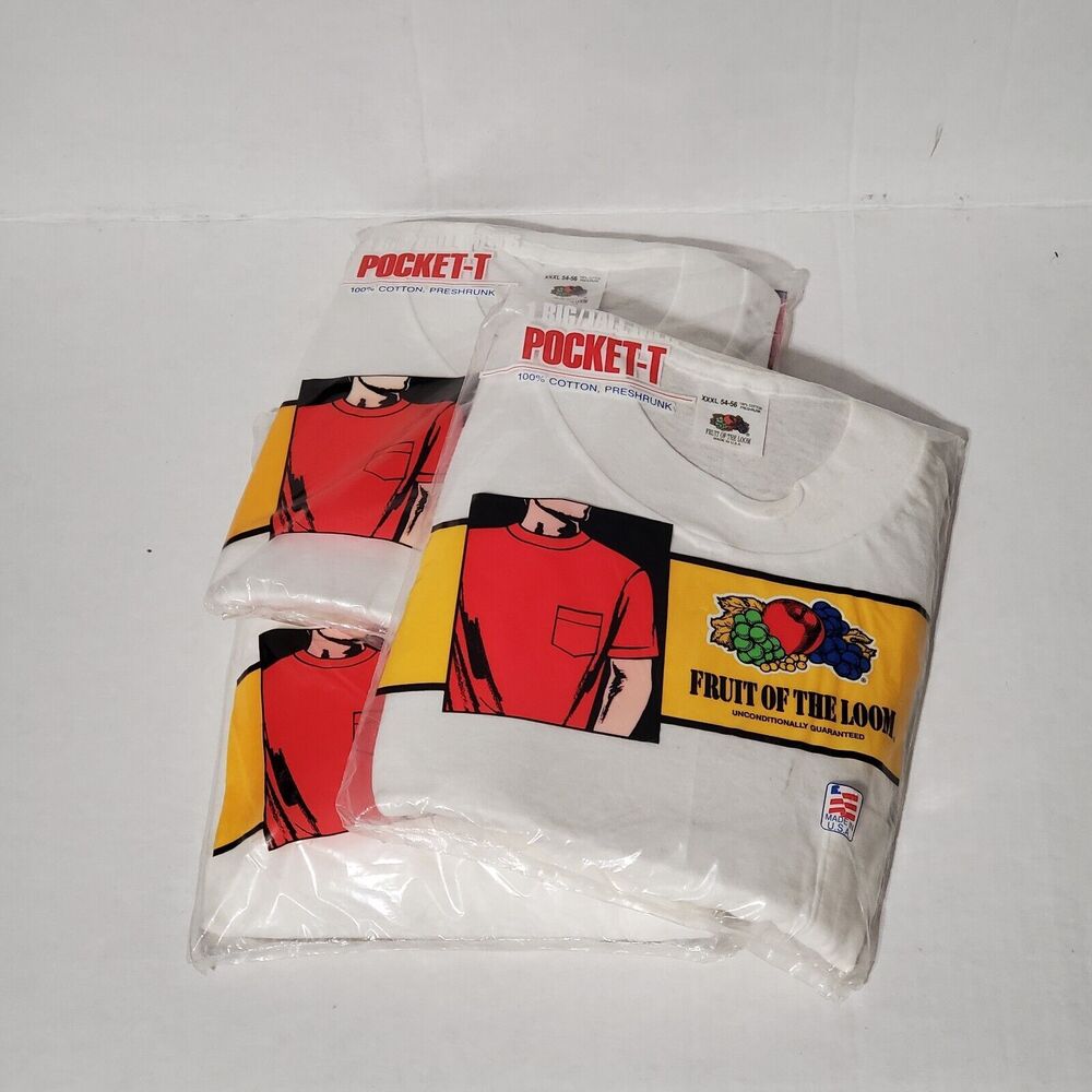 VTG Fruit of the Loom Pocket T Shirt Mens 3XL 54-56 BIG TALL Bundle 80s 90s